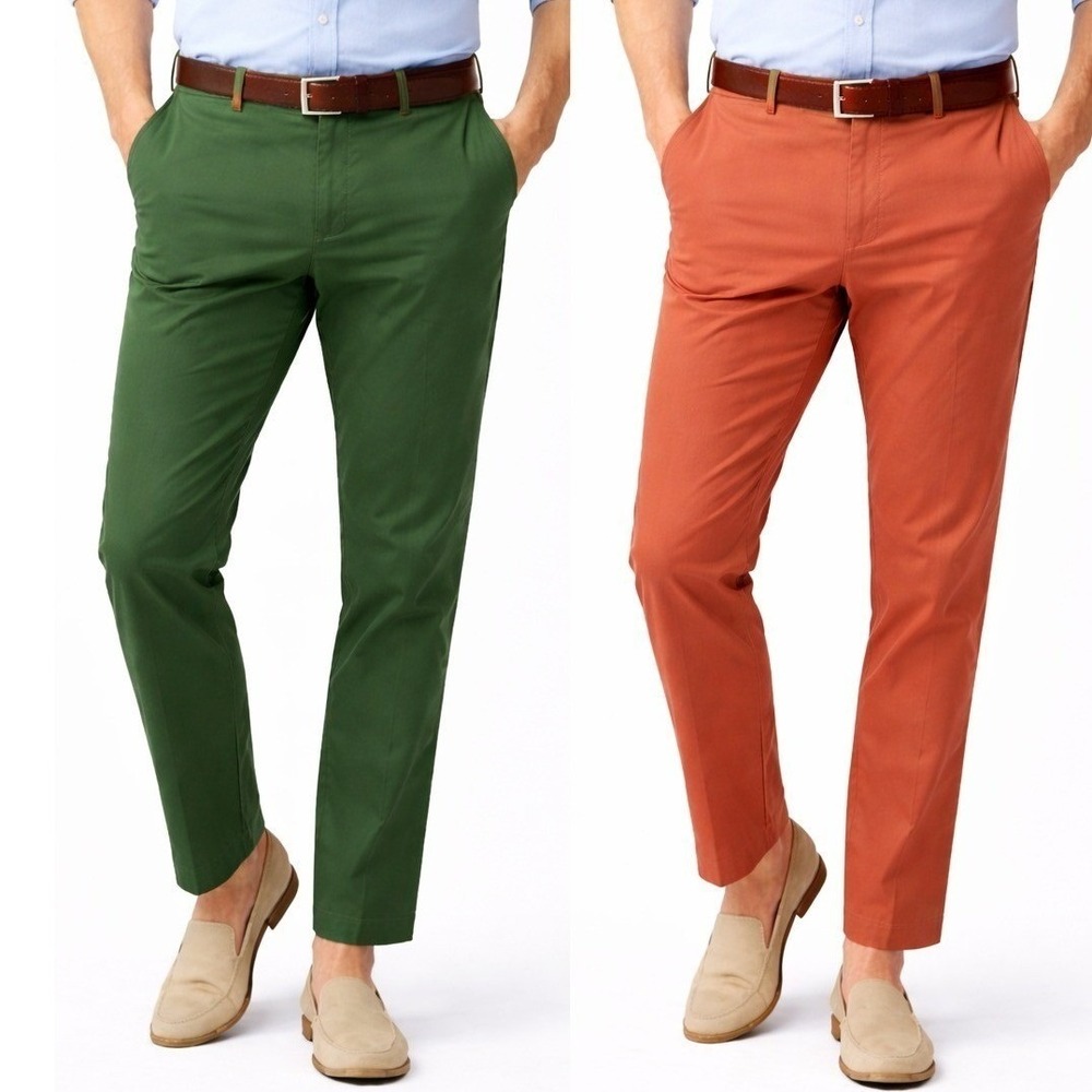 Lot of 2 Pairs Charles Tyrwhitt Stretch Chino Pants 38 Green Terra Cotta Cotton
